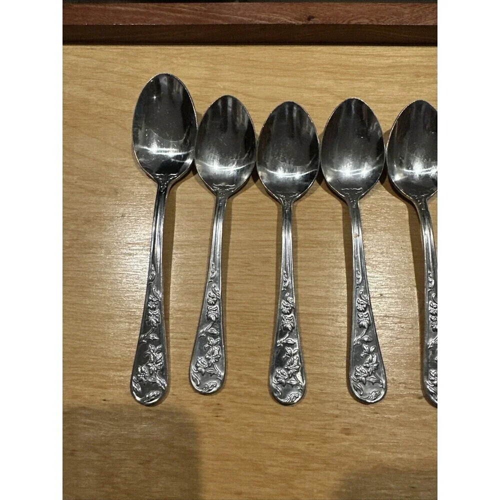 REED & BARTON Stainless QUEEN'S GARDEN Set Of 7 SOUP SPOONS 6”